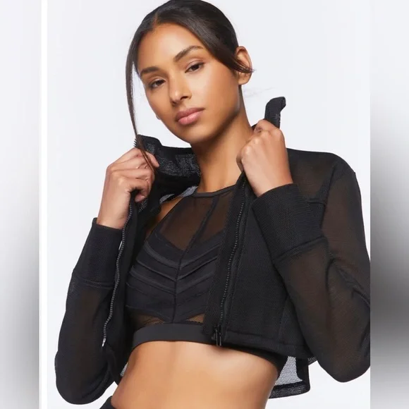 Forever21 Active Mesh Zip-Up Cropped Jacket - Picture 1 of 4